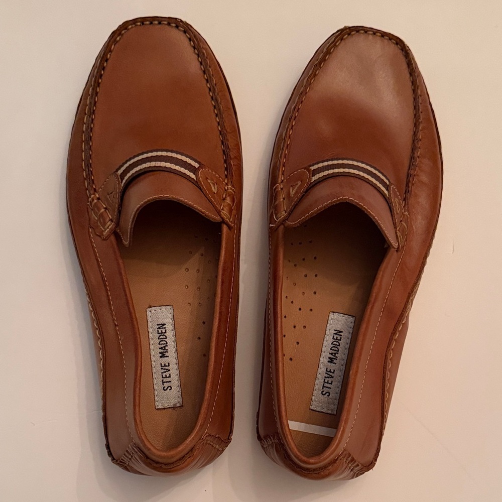 Steve Madden Men's Brown Leather Slip-On Loafers